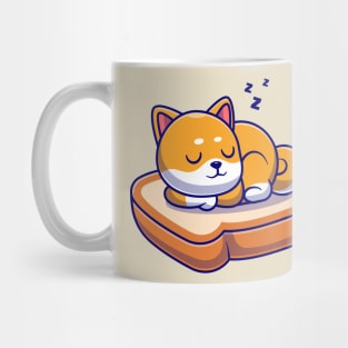 Cute Shiba Inu Dog Sleeping On Bread Cartoon Mug